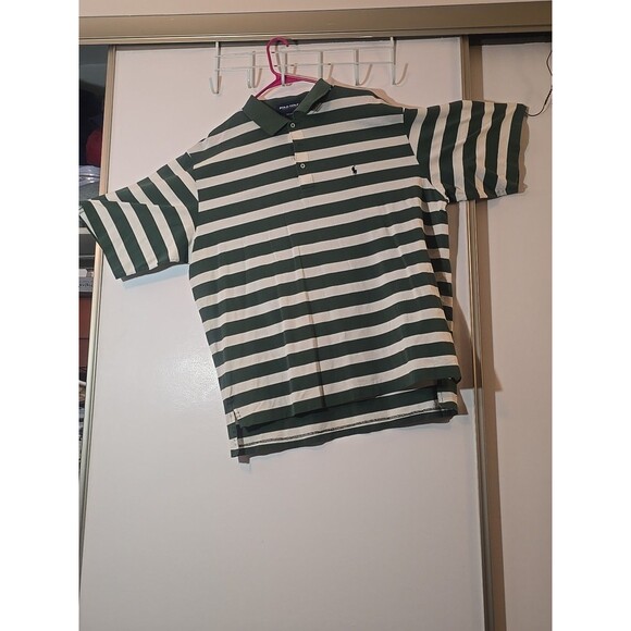 Vintage Polo Golf Ralph Lauren Shirt White Green Striped Waffle Knit Size XXL - Picture 1 of 8